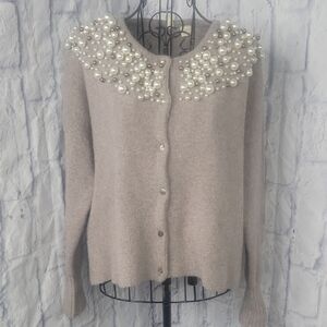 Moth Pearl Embellished Cardigan Sweater Beige Women's XS